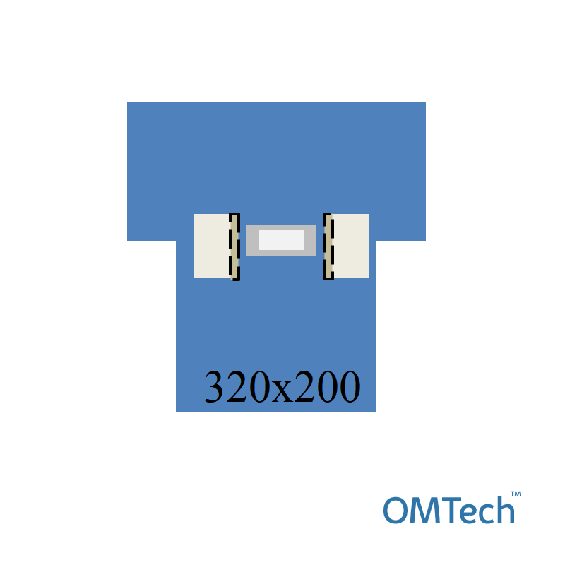 Покриття операційне OMTech™ для торакальної хірургії №1 320х200см на дугу, з адгез. опер. полем 50х45см, фартухом, двома кишенями 80х30см (СМС - 35 г/м2)